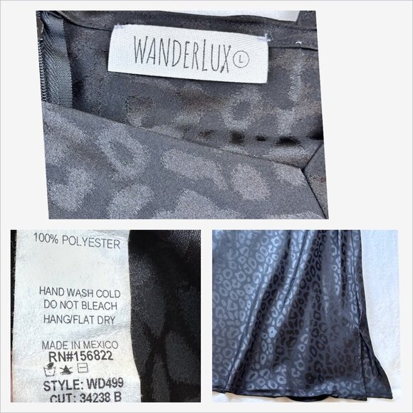 Wanderlux Black Leopard Satin Slip Dress Sz L Coquette Elevated Whimsy Witchy - Picture 11 of 12